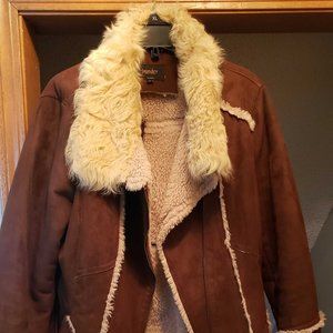 Sherpa lined faux suede coat